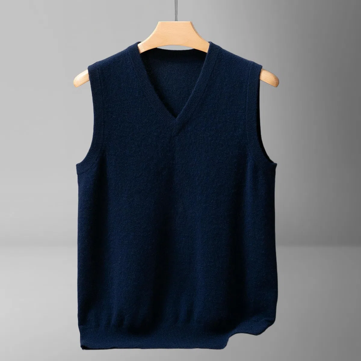 Chaleco de cachemira de punto sin mangas con cuello en V para hombre