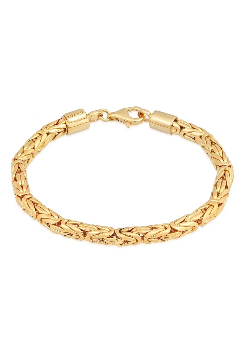 Kuzzoi Pulsera de plata de Buda para hombre, hecha a mano (5 mm) de plata 925 chapada en oro, pulsera real dorada para hombres, 26,3 g de peso, 0202152422