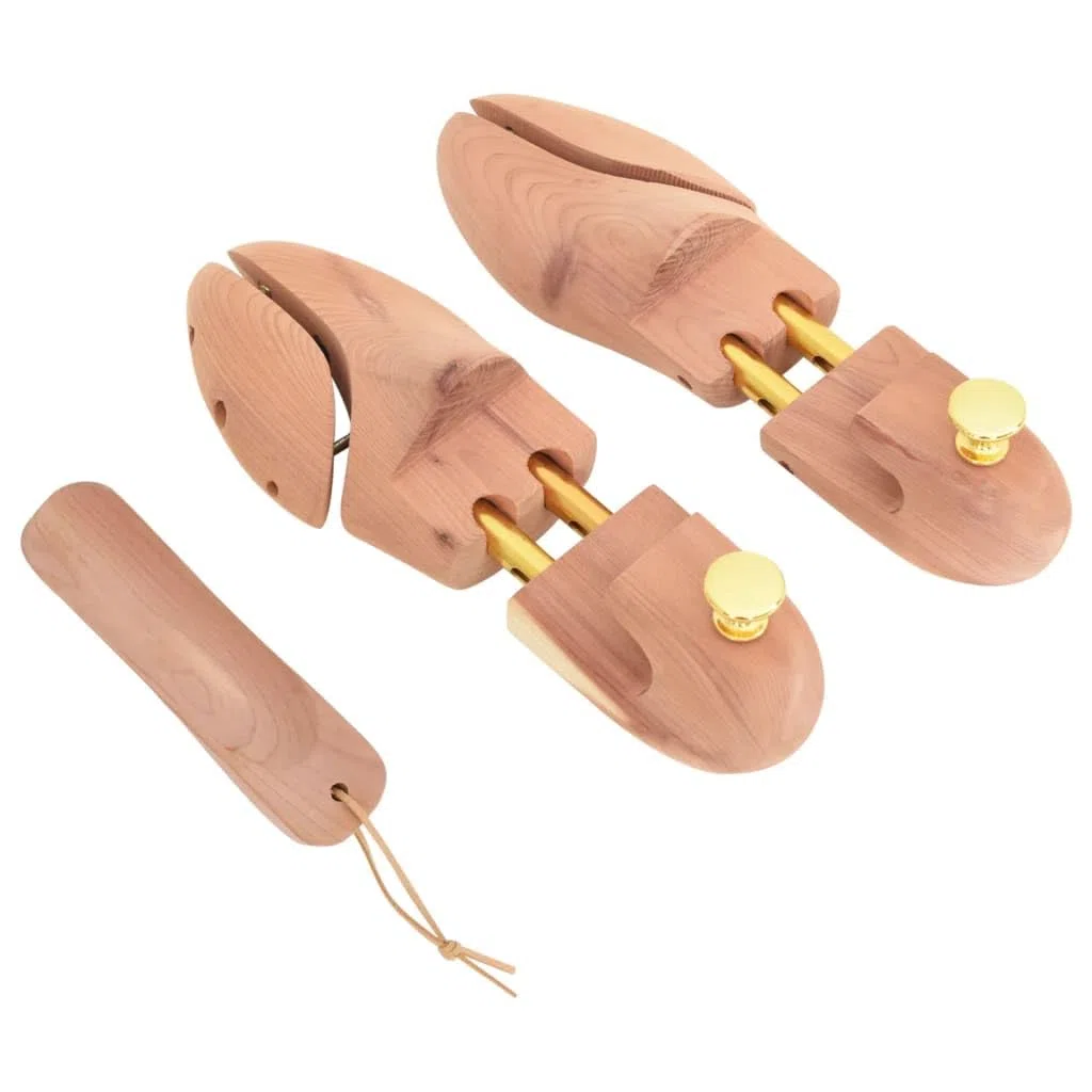 Horma de zapatos de madera maciza de cedro con calzador ajustable para la UE 38-39, dilatador de zapatos y moldeador de zapatos planos, cuida, ensancha, moldea y protege contra arrugas y