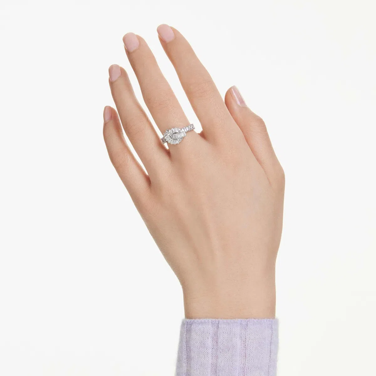 Swarovski Matrix Colección anillo, talla baguette, nudo, blanco, chapado en rodio