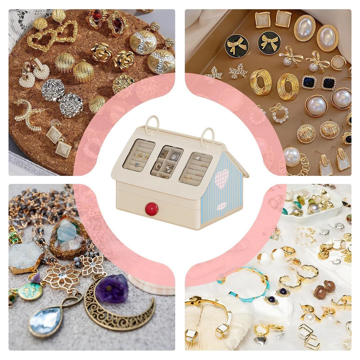 De Joyas Para Pendientes Forma de Casita Organización Multifuncional | Estuche De Almacenamiento Para Pendientes Para Familia Amigos Pulseras Collares Cepillos En Escritorio