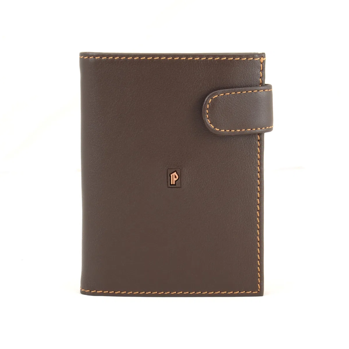 PE228 Cartera Marron de Piel Legitima con Broche Exterior y Monedero Interior para Hombre | Billetera con Protección RFID, Doble Billetero.
