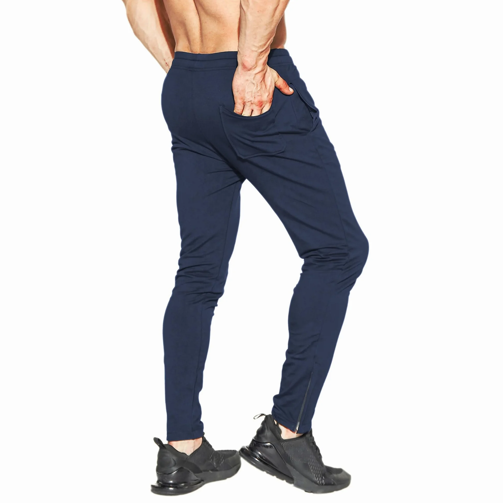 BROKIG Pantalones de correr con cremallera para hombre, pantalones deportivos delgados, con bolsillos, pantalones de algodón, fitness para hombres