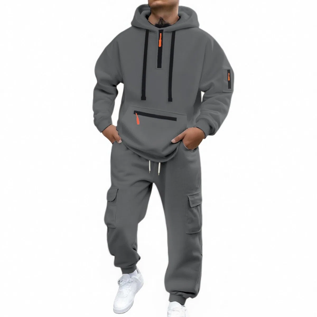 Conjunto de Jogging para hombre de 2 piezas con sudadera para correr de malla de otoño suave para deporte, cuello redondo, bolsillos cálido, transpirable, cómodo, ligero, entrenamiento A110
