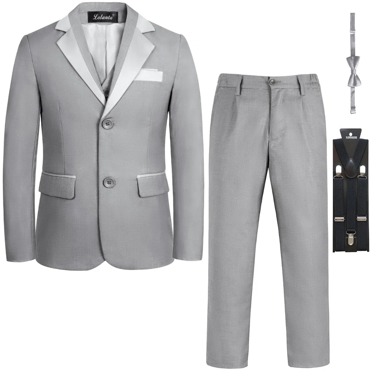 LOLANTA 5 Piezas Traje de Boda para Niño, Clásico Azul Corte Ajustado, Conjunto Formal
