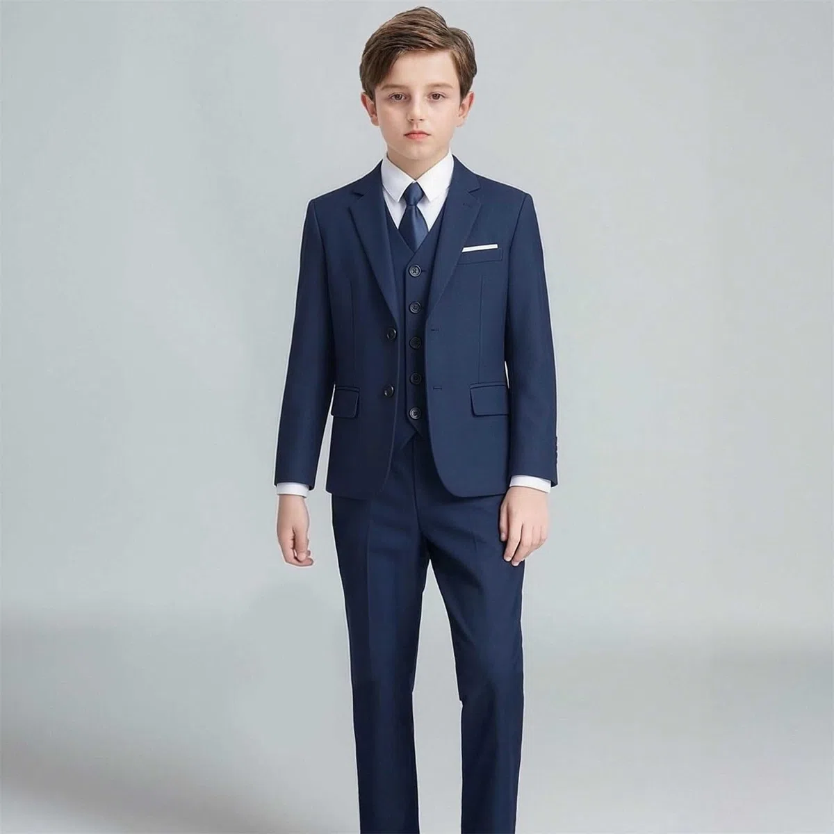 2026 Traje de niño Slim Fit Ring Tirantes, Traje de boda de 3 piezas, chaqueta Tuxedo, chaleco, ropa festiva, traje de esmoquin para niños, ajuste estrecho con chaleco blazer, 4-17 años