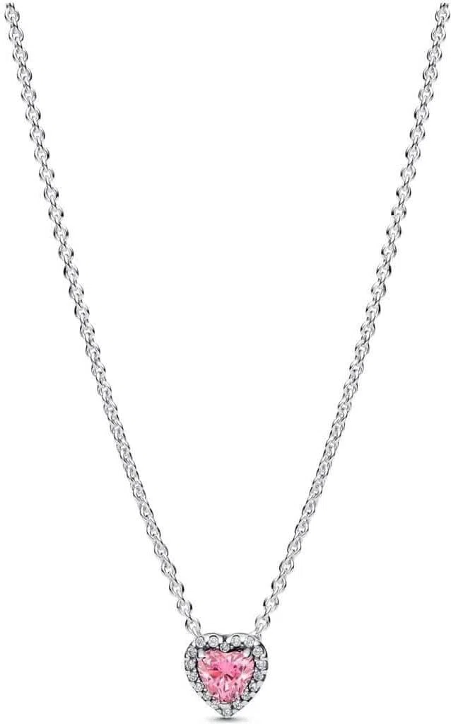 Pandora Timeless 398425C02-45 Collier en Forme de cœur en Argent Sterling Avec zircone Rose 45 cm, 45 cm, Argent Sterling, Zircone cubique