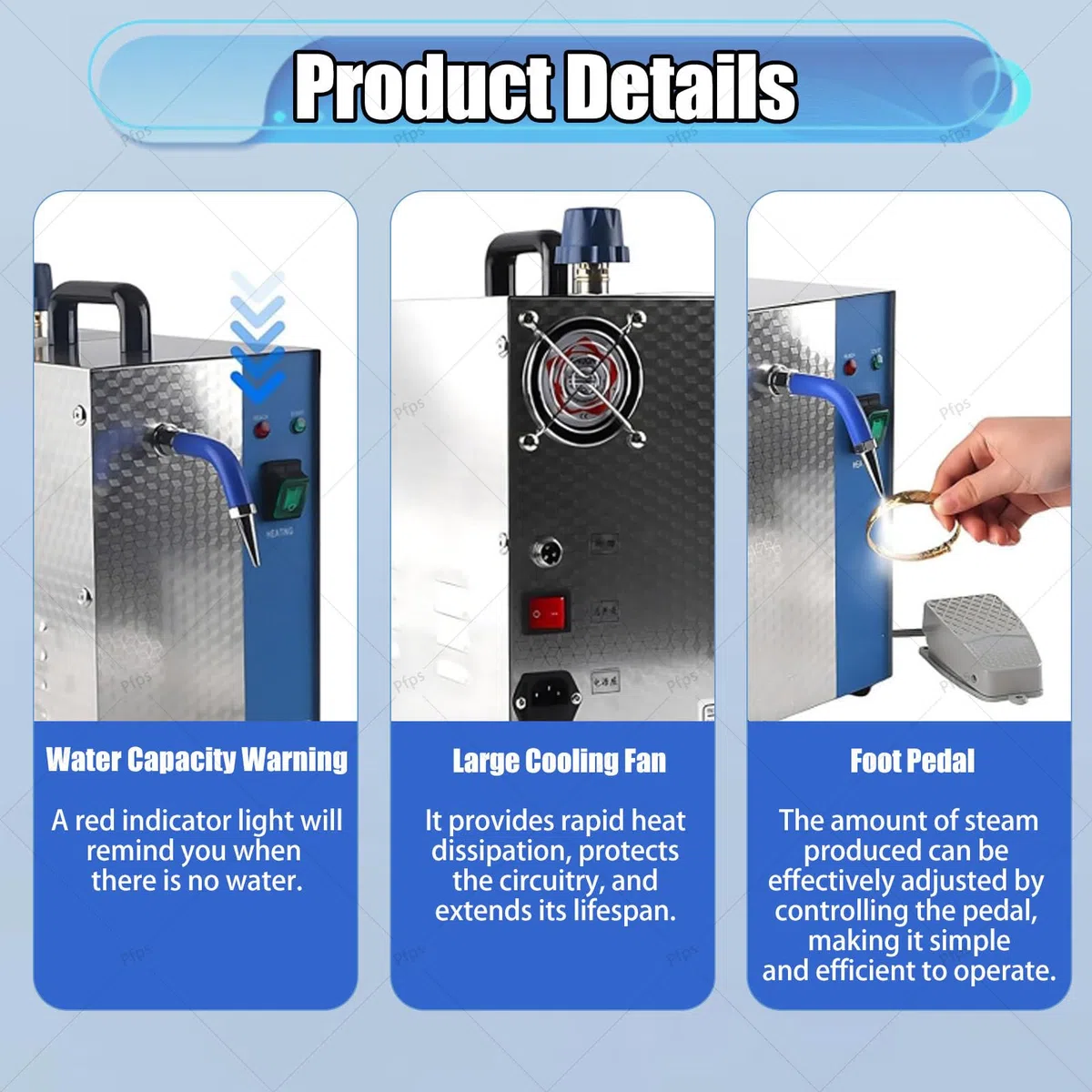 Limpiador a Vapor para Joyas De 2L, Máquina De Vapor De Alta Presión De 1300W Y 135℃, Presión De Vapor De 4kg, Calentamiento Rápido En 8 Minutos para La Limpieza Plata, Oro Y Gemas Black