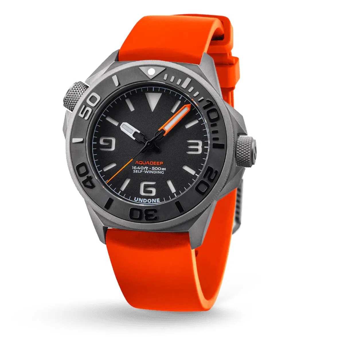 Undone Aquadeep - Reloj de Pulsera automático para Hombre, 43 mm, 500 m, Resistente al Agua, Correa de Goma, Titanio, 43mm, Reloj de Buceo