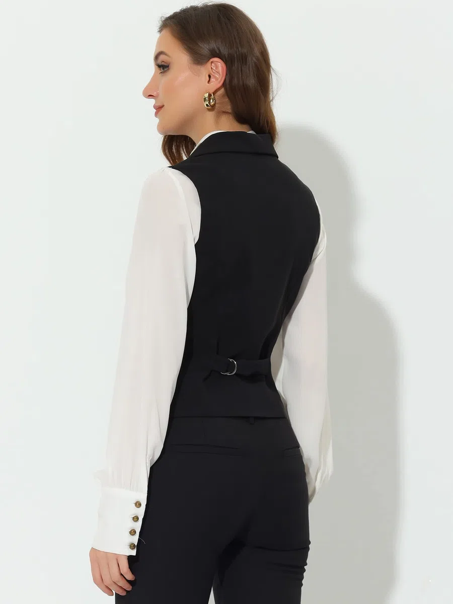 Allegra K Chaleco de traje para mujer con solapa de doble botonadura, chaleco elegante