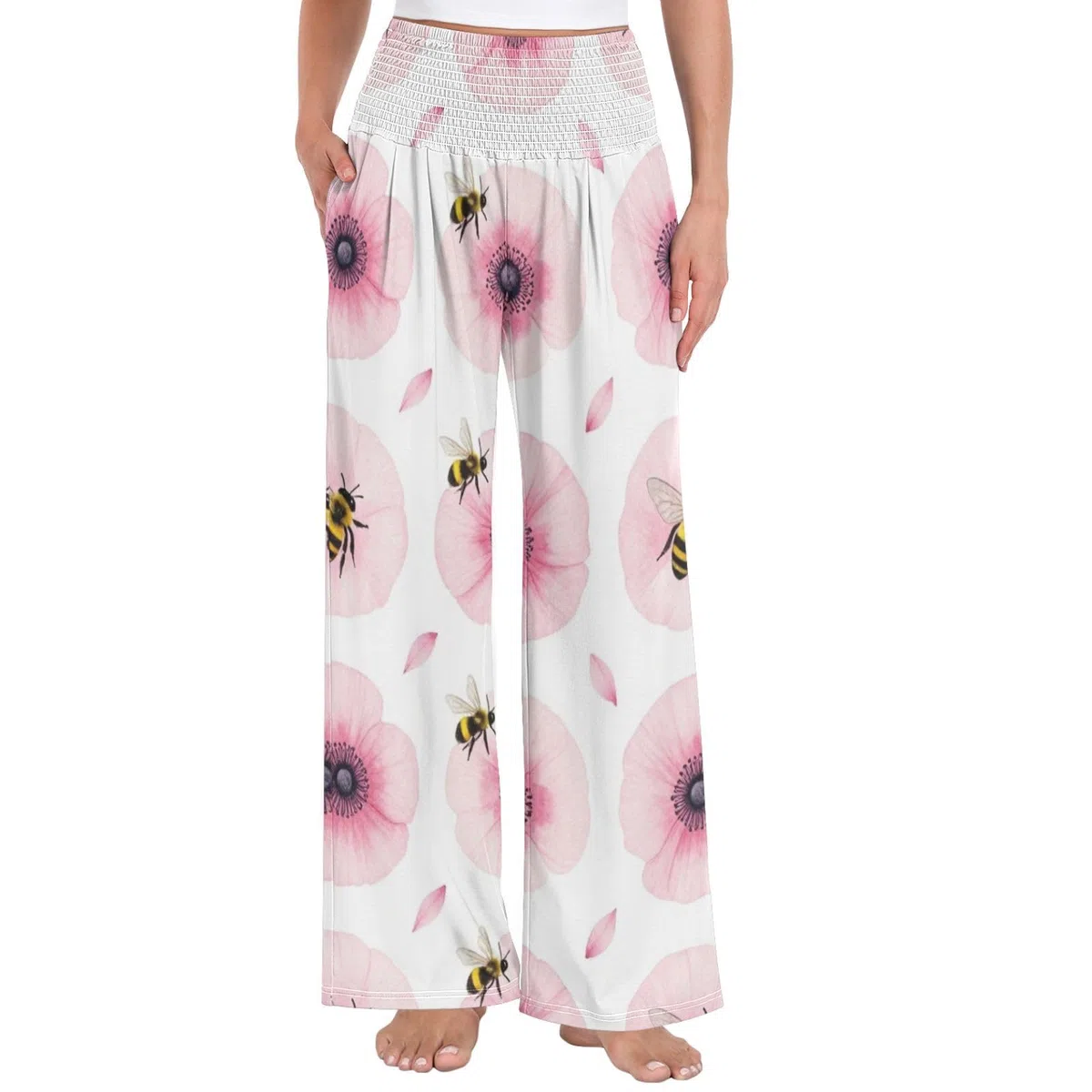 Bee Blossom - Pantalones largos casuales para mujer, resistentes a las arrugas, pantalones de viaje casuales