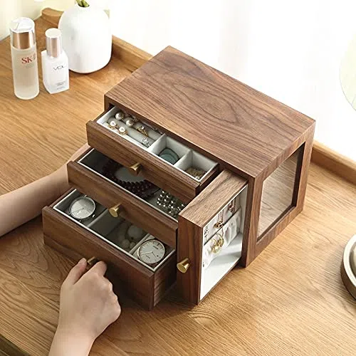 Joyero Organizador de Joyas Caja de joyería de Madera Grande de Lujo Organizador 4 cajón Pendiente de Madera Anillo Collar Reloj de joyería Caja de Estuches de Estuche Caja de Joyas Organizador