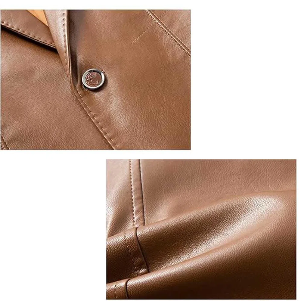 Chaqueta blazer de cuero para hombre, ajuste regular, abrigo de negocios de piel de cordero, con forro de botones, estilo motocicleta con múltiples bolsillos