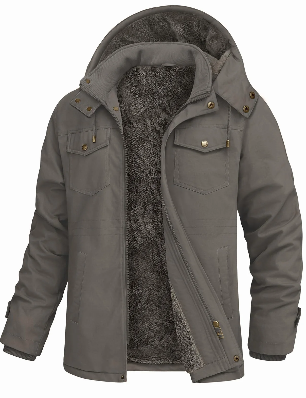 Xnova Chaqueta Hombre Invierno Abrigos Cálido Forro Polar Algodón Parka con Capucha Desmontable Chaqueta Militar Termica Cazadora Entretiempo Trabajo con Bolsillos Múltiples