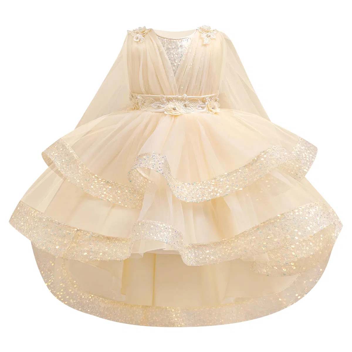ABEHIK Vestidos de lentejuelas para niñas con malla, sin mangas, vestido poncho para fiesta, vestido de tul para niña de flores, cumpleaños, boda