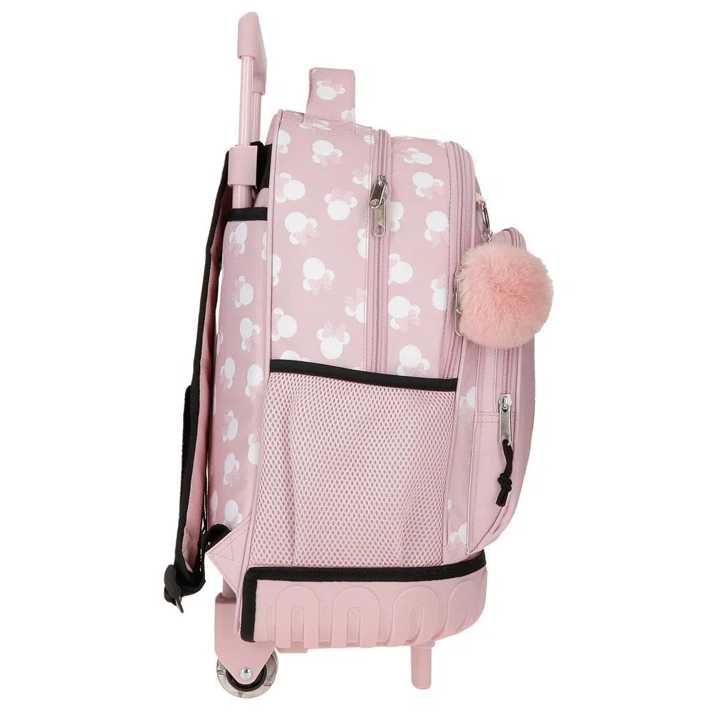 Disney Minnie Heads Mochila infantil, mochila escolar, fabricada en Poliéster, bolsillos laterales, tirantes anchos ajustables, Asa superior para colgarla, sistema magic Fix.