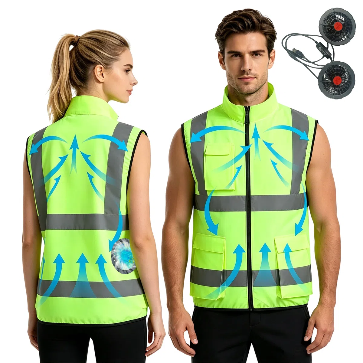 Chaleco refrigerante, chaleco de refrigeración eléctrico con 2 ventiladores para verano, clima cálido, ropa de refrigeración transpirable para hombres y mujeres (M
