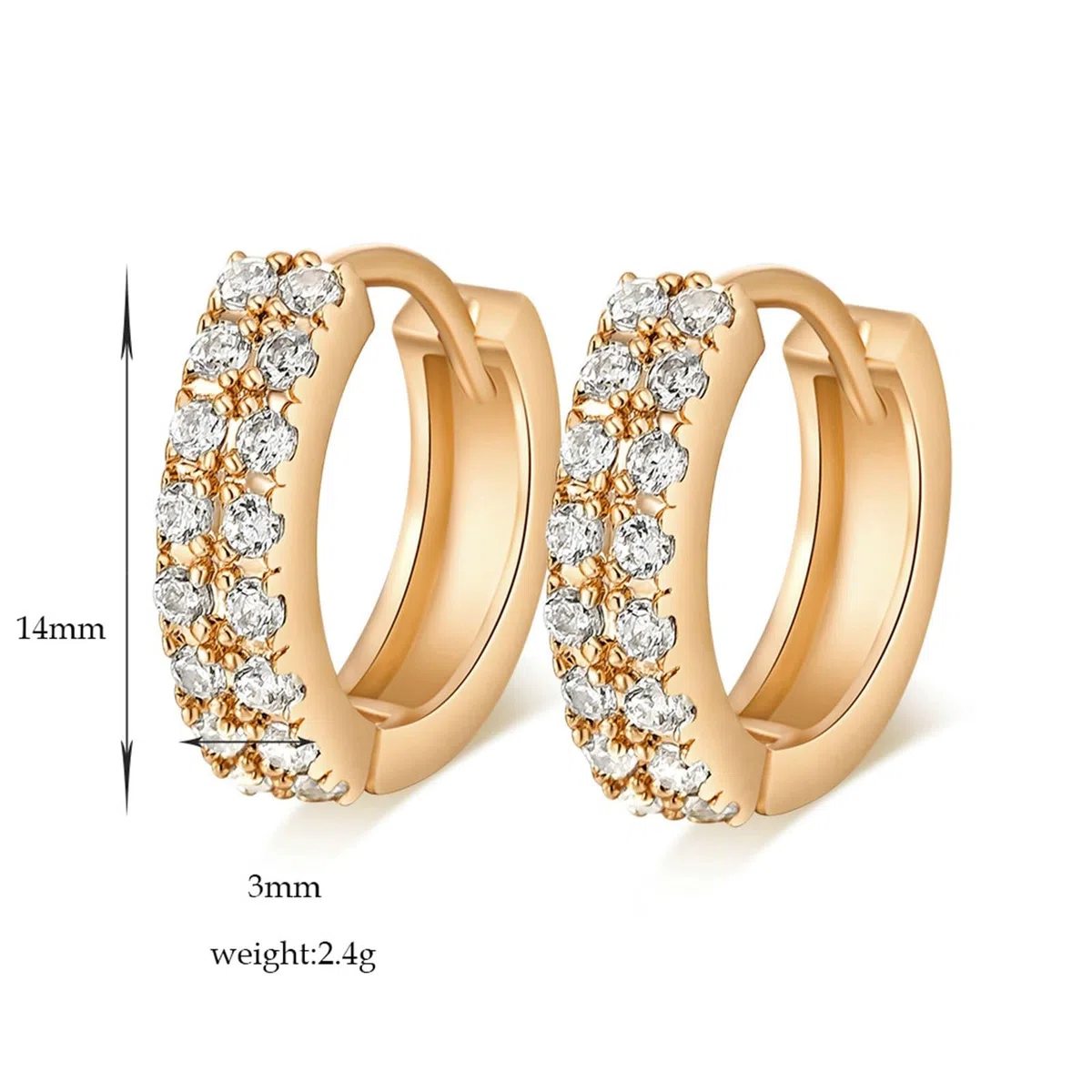 KnSam Pendientes de oro amarillo Au750 de 18 quilates, joyas de oro auténtico, pendientes de aro de doble fila con moissanita, pendientes de oro de 18 quilates para mujer, pequeños, dorados