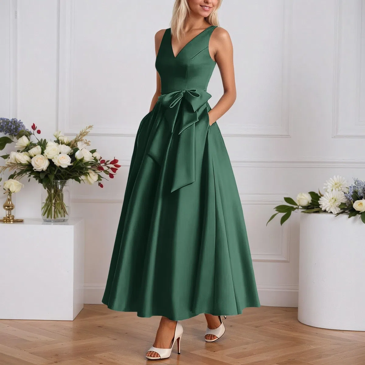 Elegante Vestido de Noche Formal de satén para Banquetes y Celebraciones, con diseño y Ajuste cómodo.