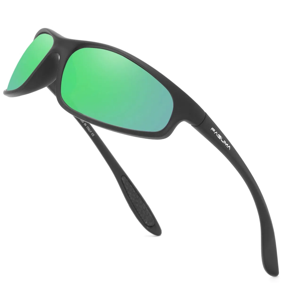 FAGUMA Gafas de sol polarizadas de los deportes para los hombres que conducen la pesca 100% protección ULTRAVI, Marco negro mate/lente de espejo verde.