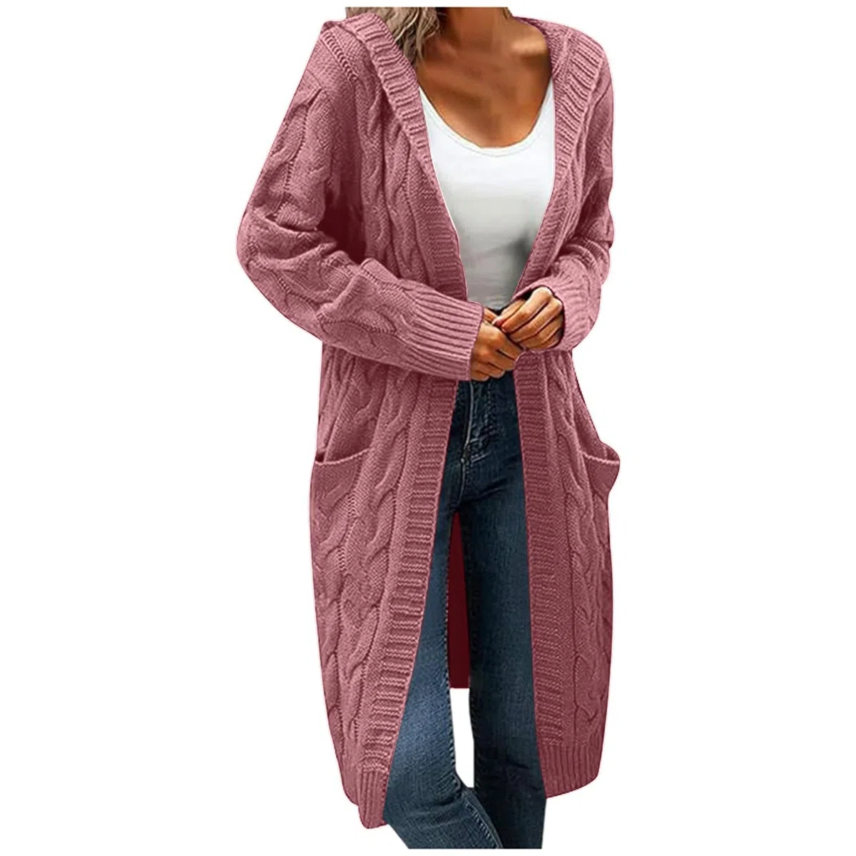 Genérico Suéter largo chaqueta holgada capucha mujer otoño invierno cálido punto ropa exterior