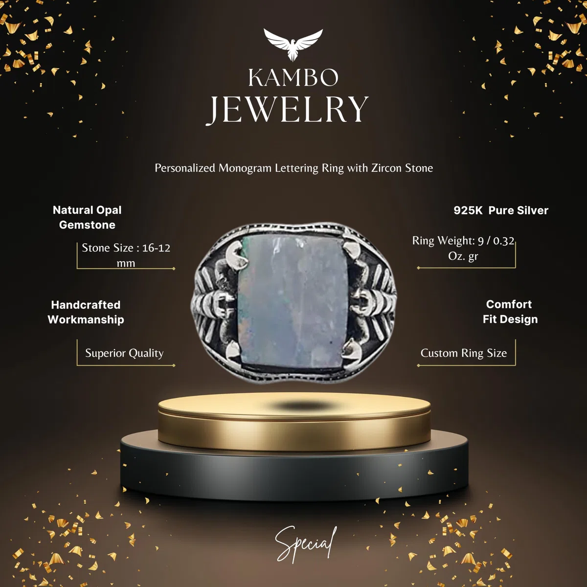 Anillo de plata de ley 925 para hombre con piedra de ópalo cuadrado natural y diseño de escorpión, piedra preciosa, ópalo azul, Piedra preciosa, Ópalo azul