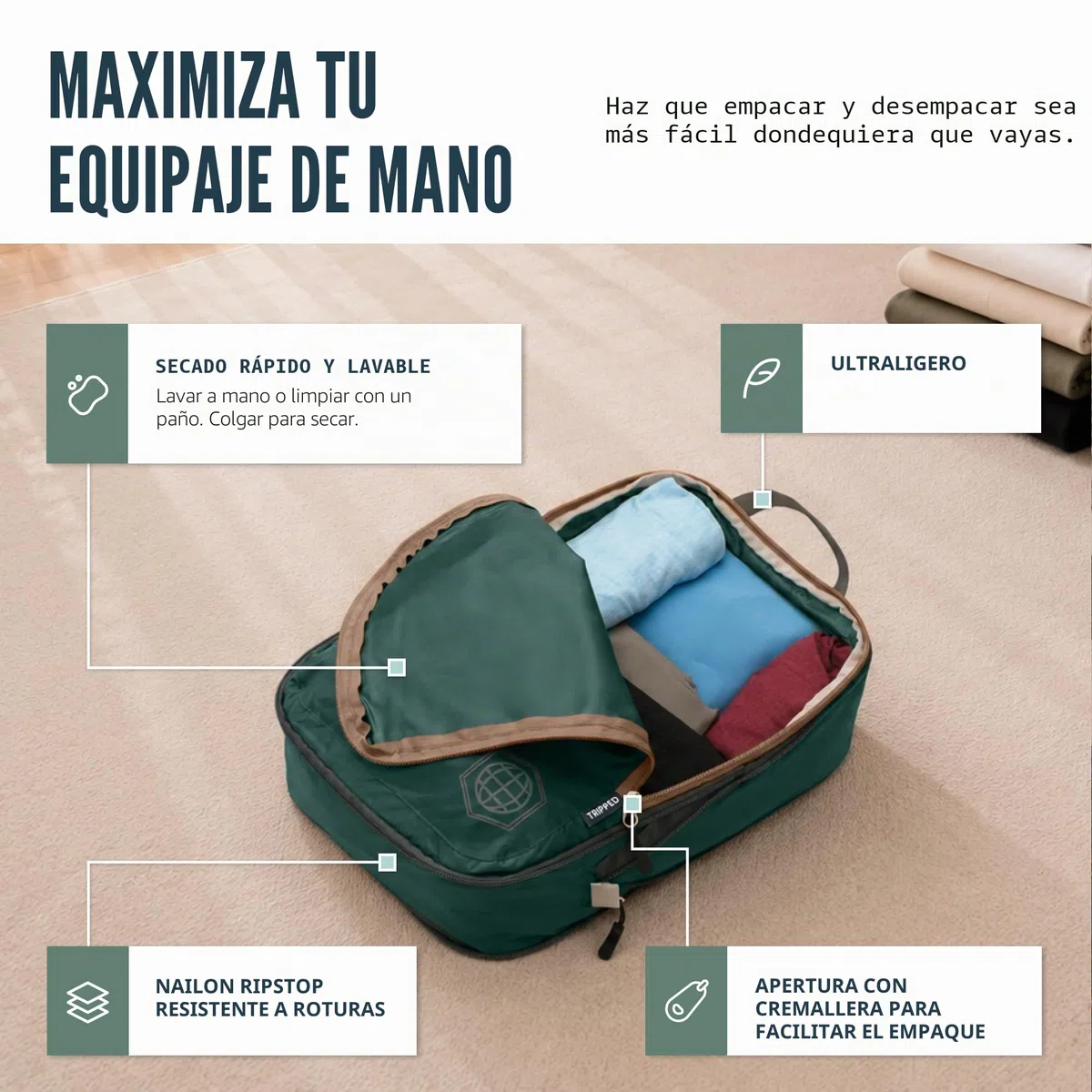 TRIPPED Travel Gear - Juego de bolsas de compresión para viaje, en forma de cubo, ligeras y duraderas, para maletas, 6 Piece, Classic