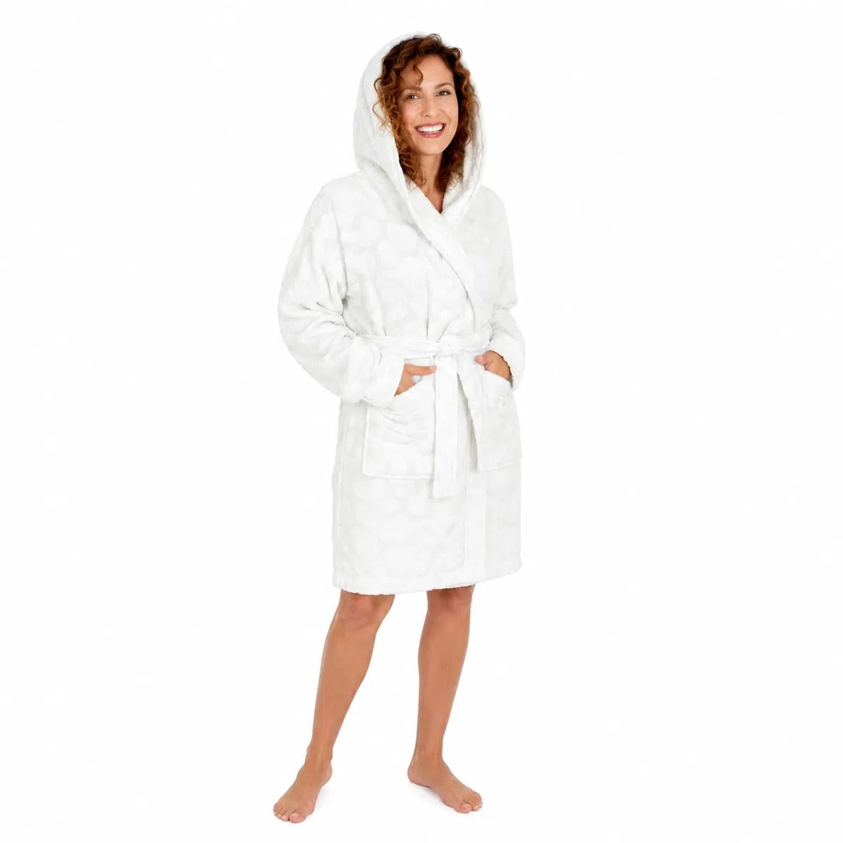 Accappatoio Corto in Spugna Batticuore di PRETTI Jacquard L/BIANCO