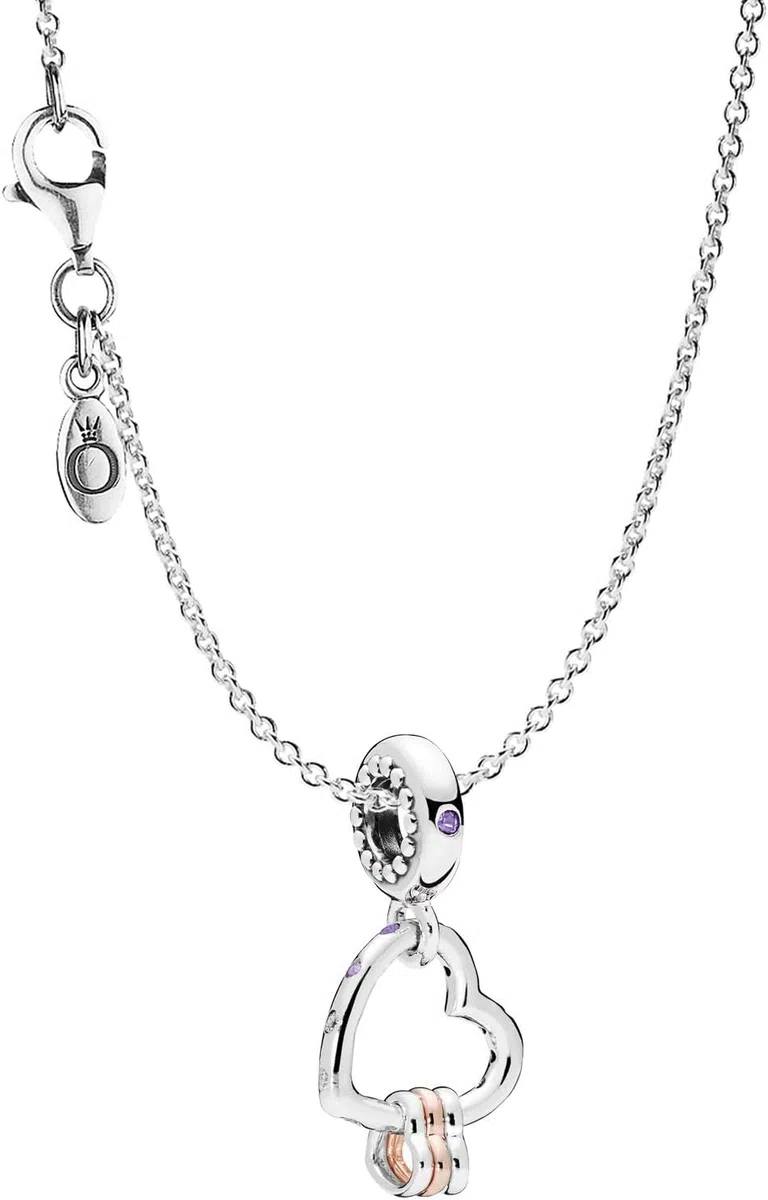 Pandora Collar de plata de ley 925 con colgante de corazones, joya elegante, bonito juego de regalo para mujeres de moda, 75252, 45cm, Cristal, No es una piedra preciosa