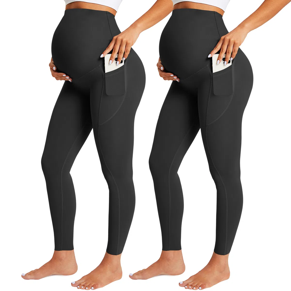 BONVIGOR Nudi - Leggings de maternidad sobre el vientre, leggings para embarazo, con bolsillos, para entrenamiento, actividad, pantalones de yoga