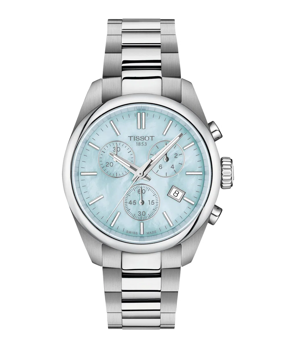Tissot PR 100 - Reloj de cuarzo suizo para mujer, cronógrafo de 36 mm, caja de acero inoxidable, esfera azul MOP