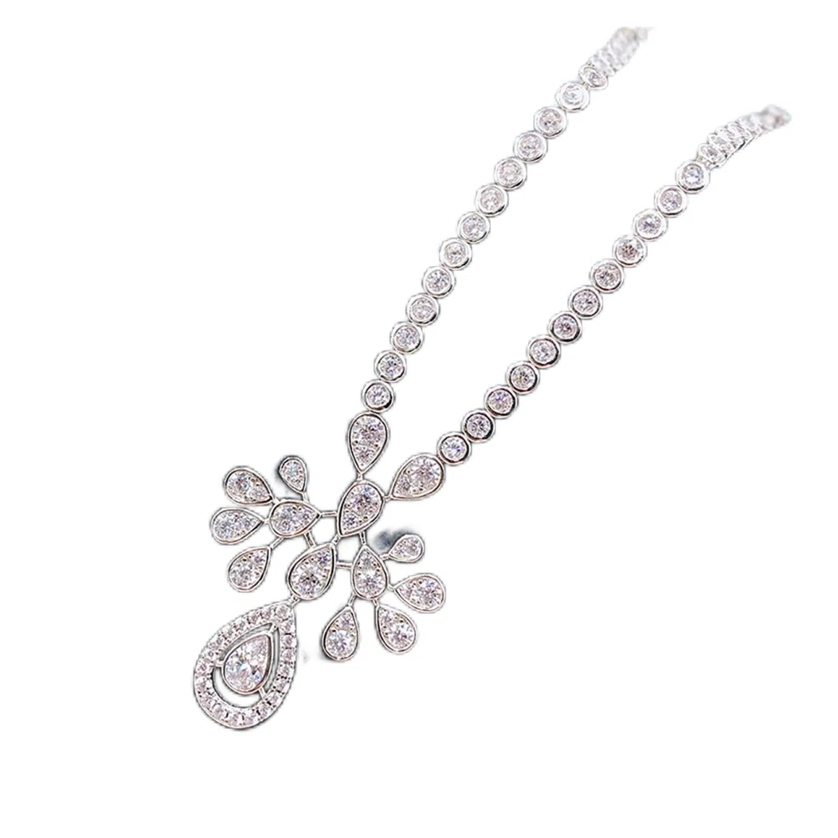 Nuevos juegos de joyas de compromiso de boda de plata esterlina 925 de lujo for novia Charms Lab Diamond Hangling Pendientes Collar Regalo cumplir Accesorios de moda