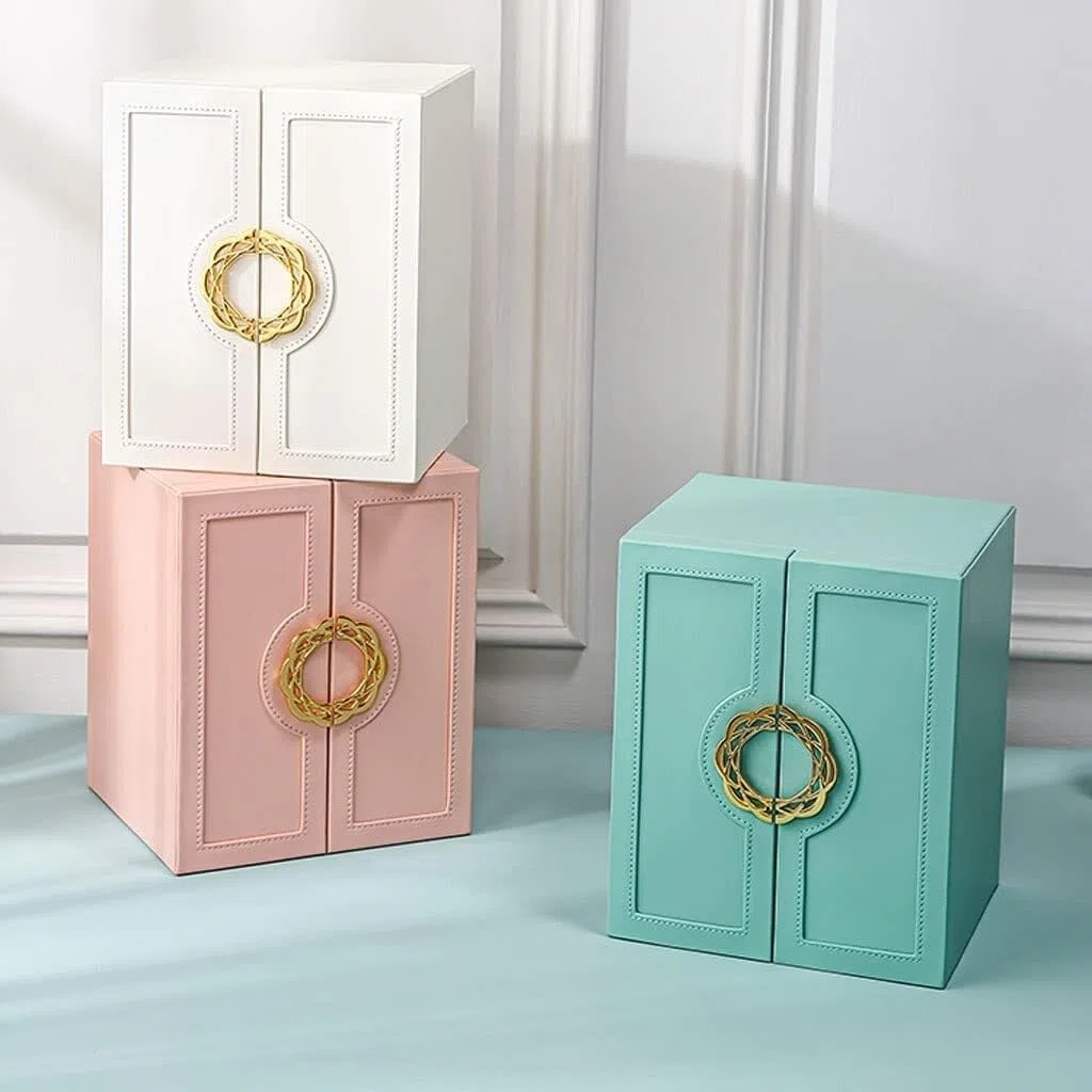 Joyero Organizador con 5 cajones y Puertas Dobles, Estuche de Cuero para Guardar Anillos, Pendientes, Collares y Relojes.