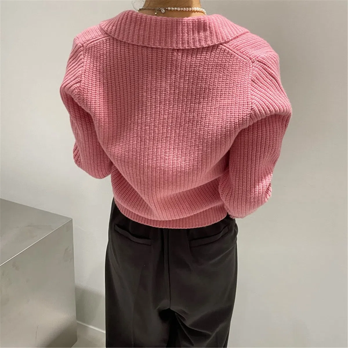 Otoño Invierno De Punto Cardigan Chic Doble Bolsillos Suéter Abrigo Slim Cintura Elegante Chaqueta De Punto, rosso, Talla única