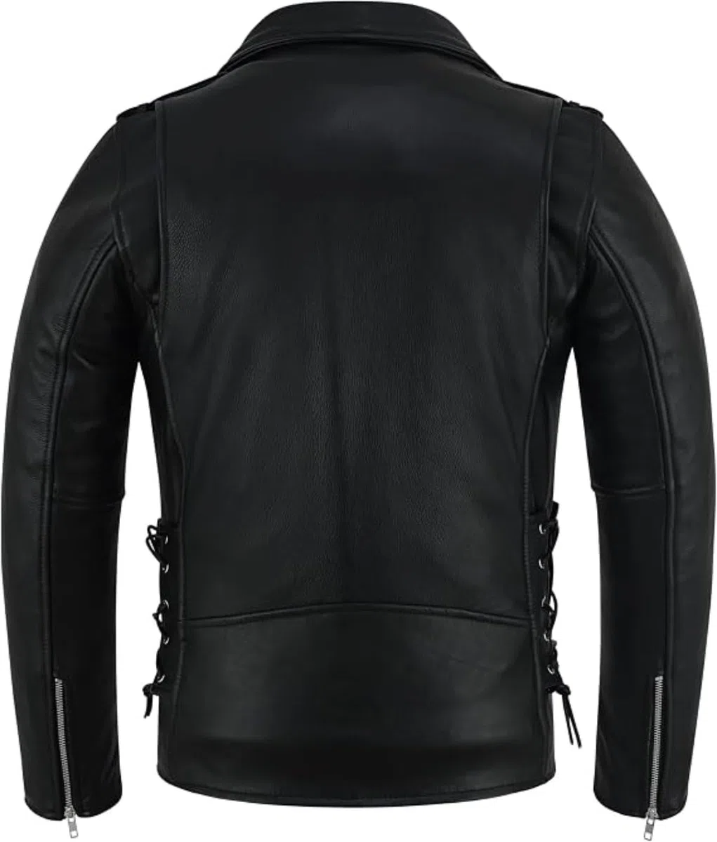 Chaqueta clásica de cuero Brando para hombre, chaqueta de motociclista negra auténtica