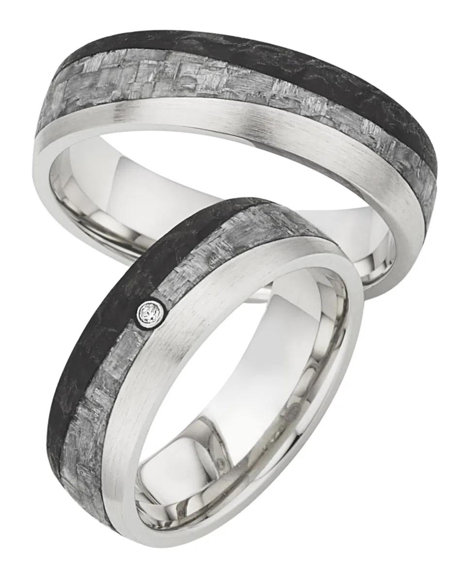 123traumringe Alianzas en plata 925 & carbono I Anillos de pareja con diamante & estuche I Alianzas grabables con tallas 50 a 70 mm I Anillos de 5 mm de ancho & 2 mm de grosor I P6