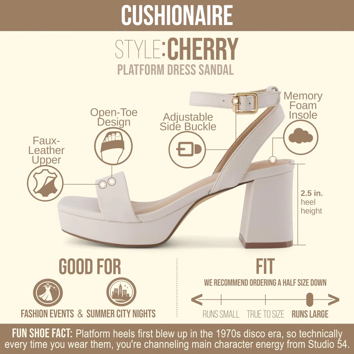CUSHIONAIRE Sandalia de Vestir con Plataforma Cherry para Mujer + Memory Foam y Anchos Anchos Disponibles, Marfil 40 EU W