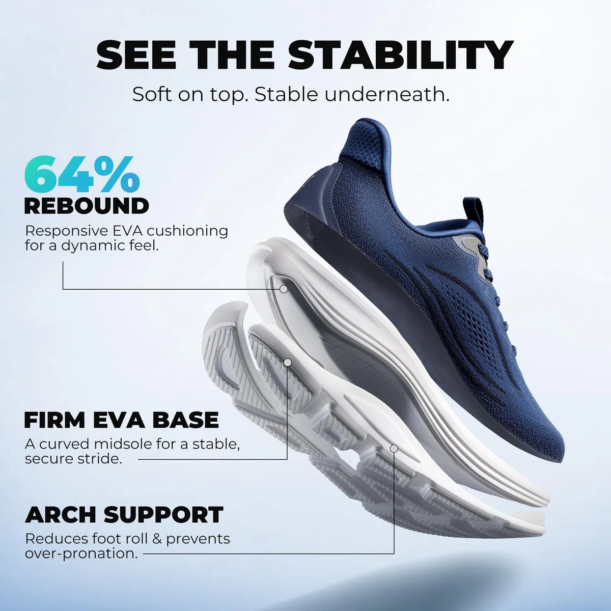 ALLSWIFIT Zapatos deportivos para hombre, sin cordones, con puntera ancha, para caminar, con cojín para correr, tenis, soporte para el arco, gimnasio, entrenamiento, atlético, a la moda, Azul, 44.5 EU