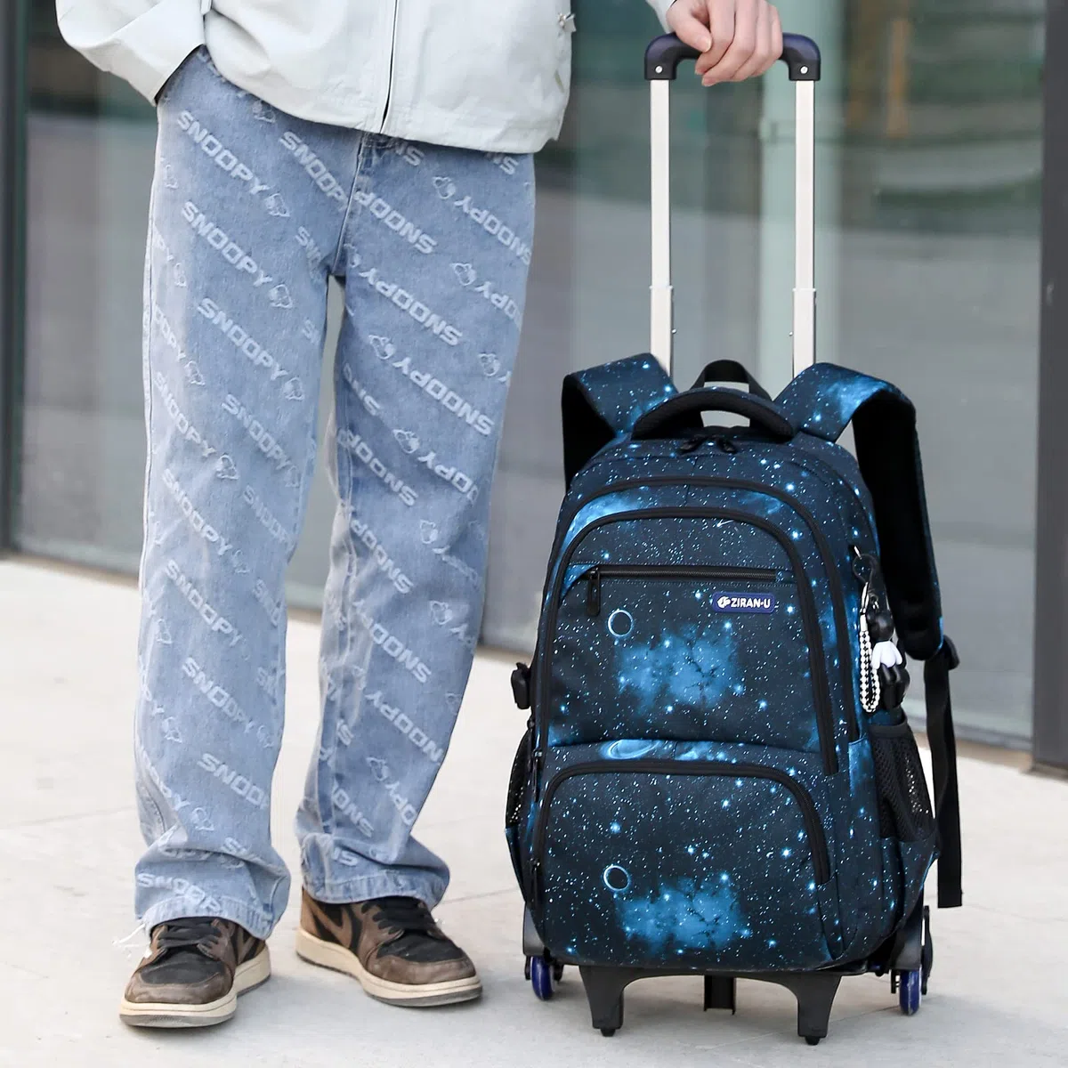 Amythe Mochila Escolar con Ruedas para Niños Adolescentes, 6 Ruedas | Mochilas con Carro para Niños, Mochila Trolley Chicos, Desmontable, Azul, Ideal para IR al Colegio o de Viaje
