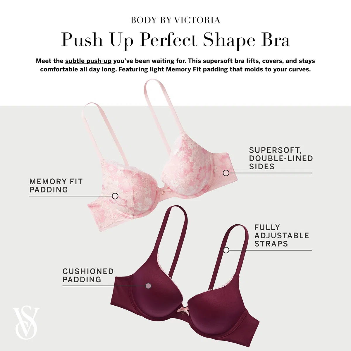 Victoria's Secret Body by Victoria - Brasier push-up de cobertura completa para mujer (32A-38DDD)