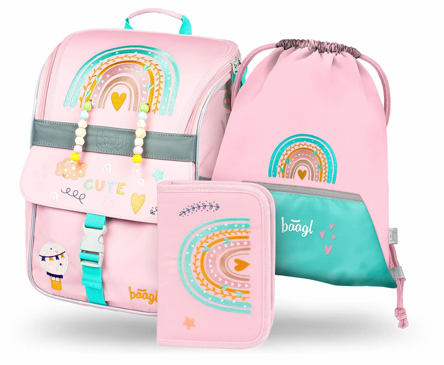 Baagl Mochila escolar para niños y niñas, 3 piezas, mochila escolar Zippy para 1ª clase, mochila escolar primaria con correa para el pecho, mochila escolar ergonómica
