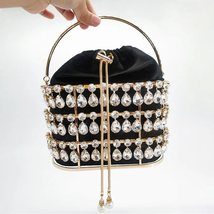 Bolso de Mano de Noche con Diamantes de imitación de Cristal Grande, Bolsos de diseñador de Lujo para Mujer, Bolso Dolly de Fiesta Nupcial de Terciopelo de Metal para Mujer, Bolso