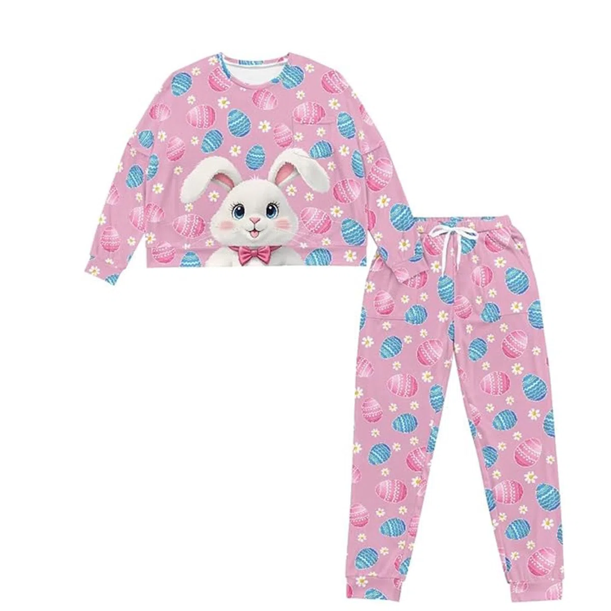 Generisch Pijama largo para mujer, suave y acogedor, pijama de manga larga de dos piezas con pantalón con cordón para relajación y sueño reparador en casa.