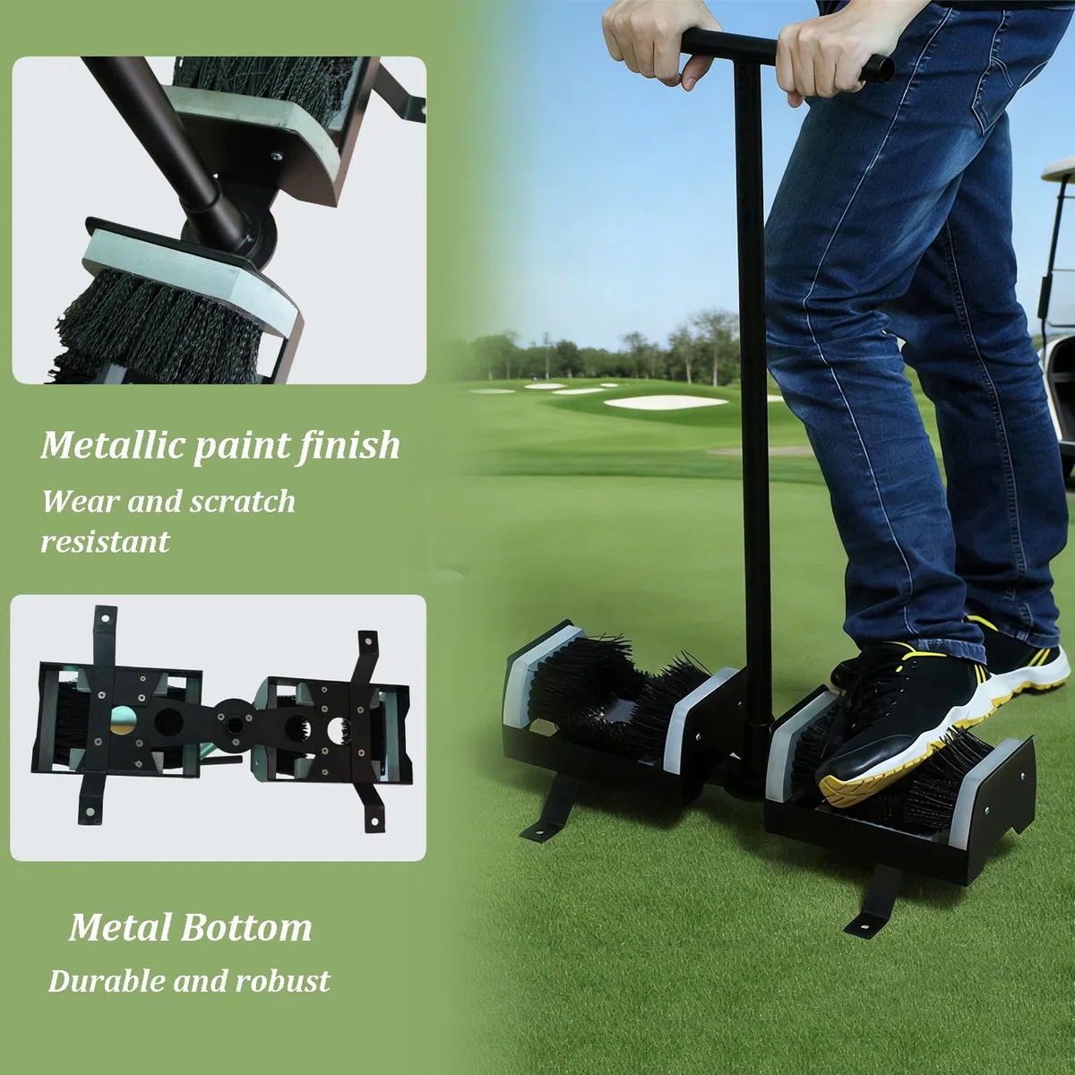 Limpiador de botas resistente con mango de doble cepillo, limpiador de zapatos para exteriores, para granjas, jardines, obras de construcción