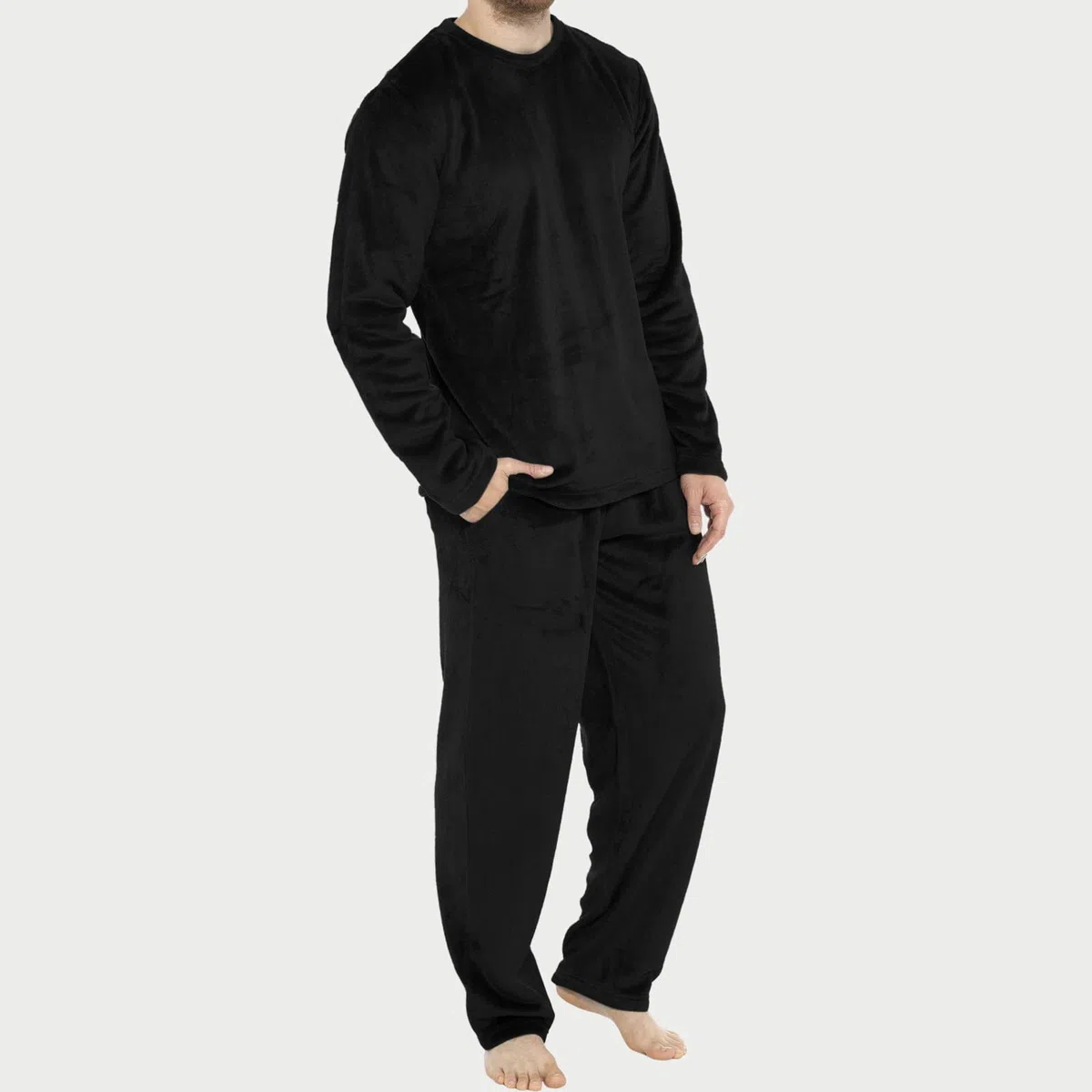 Conjunto de pijama para hombre, diseño de camisa y pantalones, color liso, para el hogar, dos conjuntos de pijama largo y cálido a juego para parejas