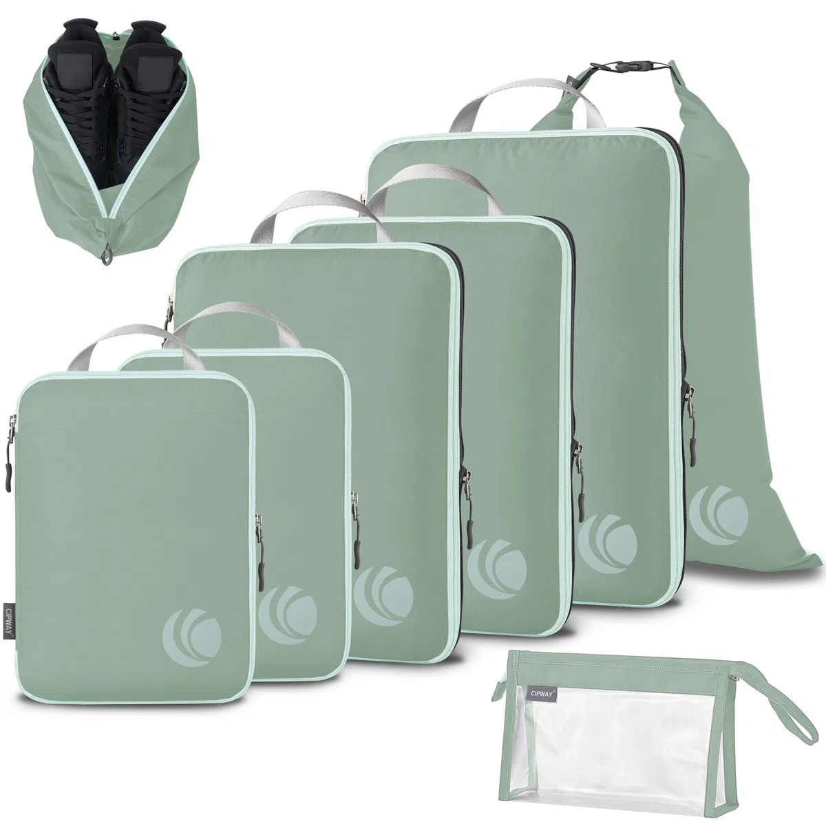 Cipway Bolsas Compresion Viaje, Diseño de Malla Impermeable Ligero y Duradero Bolsas de Viaje Organizador para la Mochila Maletas de Almacenamiento en el Hogar(Verde salvia, 8 Unidades)