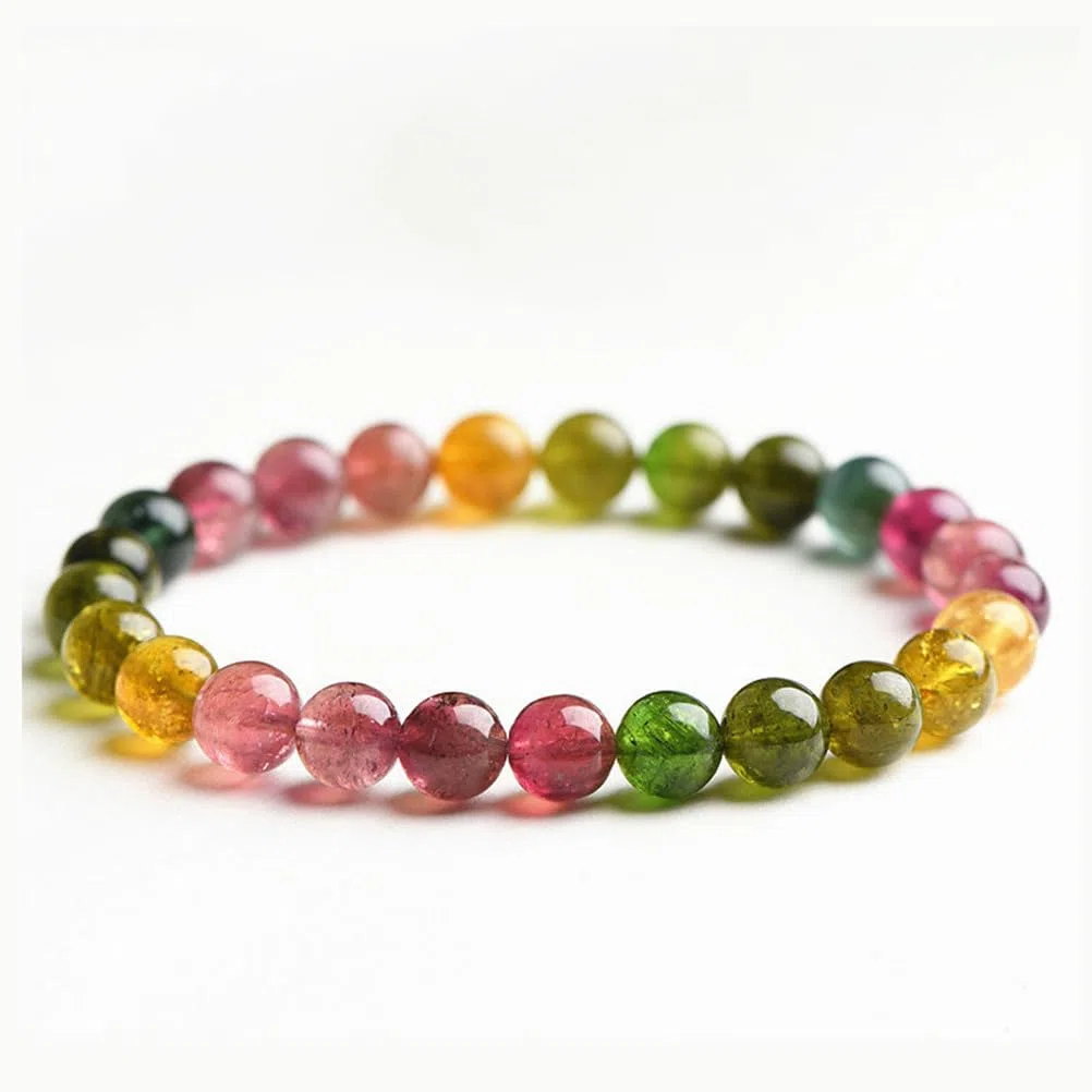 Pulseras con Cuentas de Cristal para Mujer, Pulsera Colorida de Cristal de turmalina Pulseras elásticas con Cuentas de Chakra de 6-13 mm, Joyas para Mujer con Piedras Preciosas,Collection,10mm