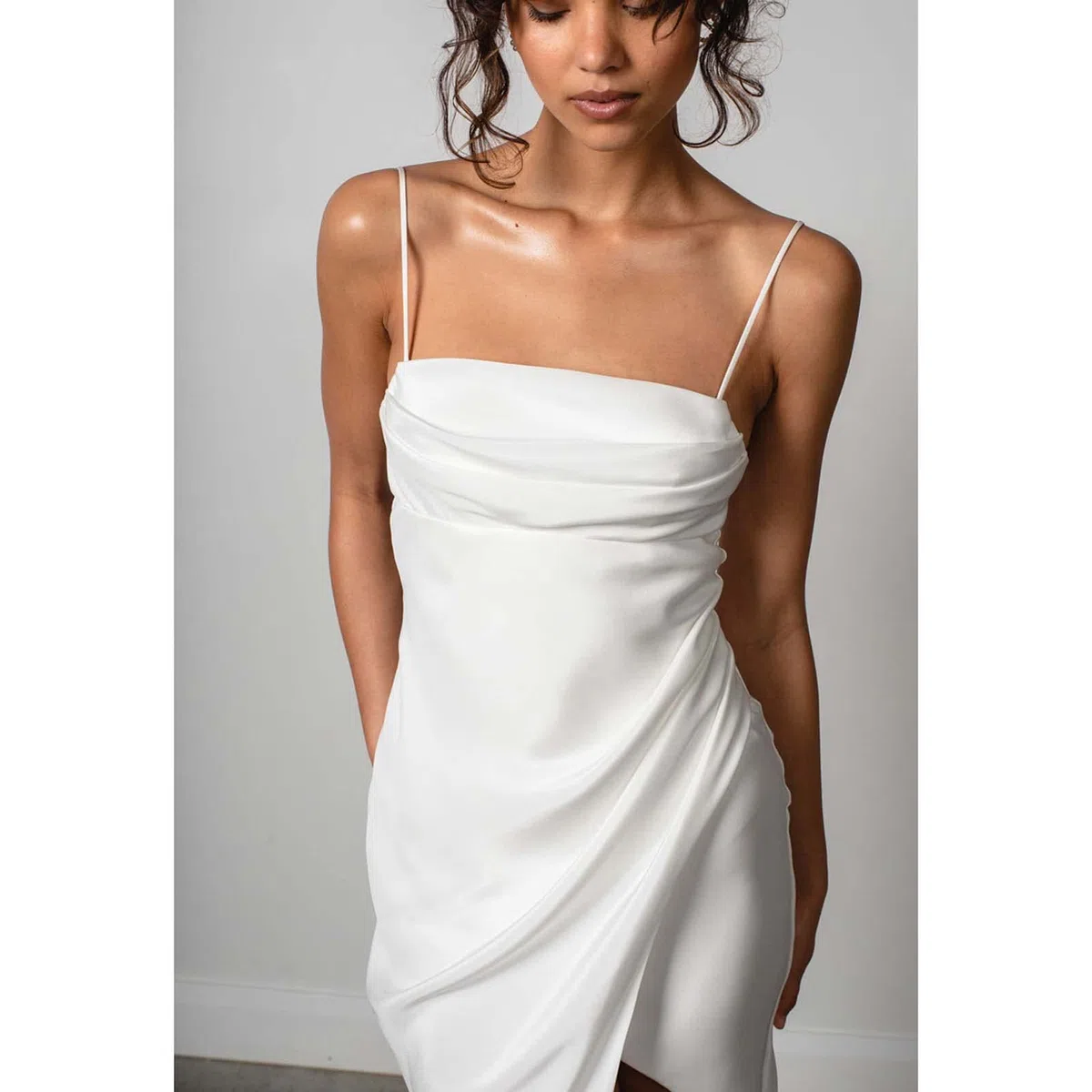 Vestido de Novia, Vestido de Novia de Pecho Bajo, Vestido de Dama de Honor sin Mangas, Blanco, 16