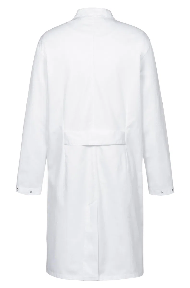GREIFF Care 5026 - Bata de laboratorio unisex con cuello alto, tira de botones ocultos, 3 bolsillos, funda para teléfono móvil y lazo para llaves, ideal para enfermería, clínica y práctica