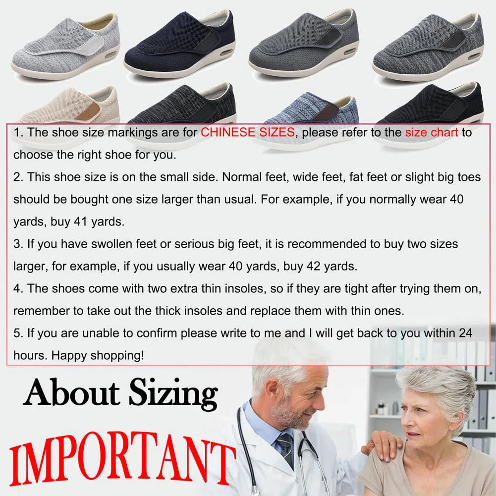 Zapatos para DiabéTicos para Mujer, Zapatos Anchos para Personas Mayores, Zapatillas Deportivas para Pies Hinchados Y Edemas, Antideslizantes, Cierre Ajustable con Velcro